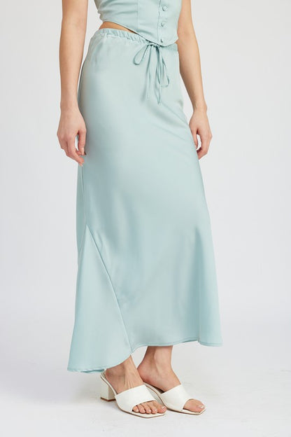 Catalina Front Tie Satin Maxi Skirt