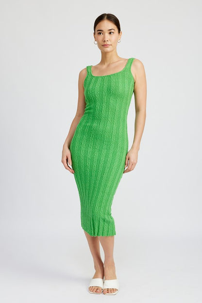 By The Water Scoop Neck Ribbed Midi Dress