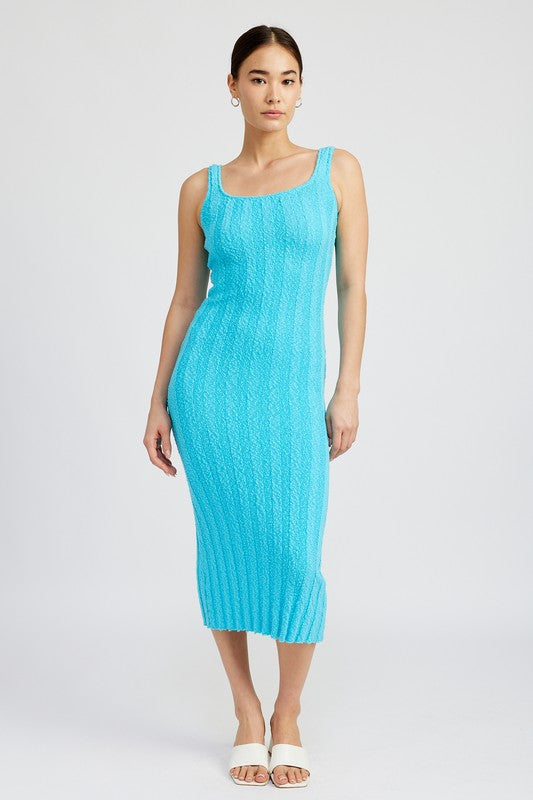 By The Water Scoop Neck Ribbed Midi Dress