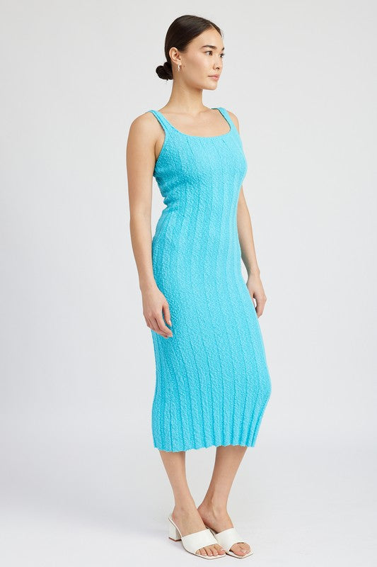By The Water Scoop Neck Ribbed Midi Dress