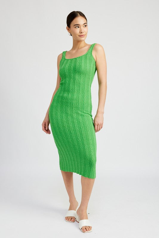By The Water Scoop Neck Ribbed Midi Dress