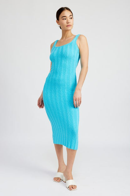 By The Water Scoop Neck Ribbed Midi Dress