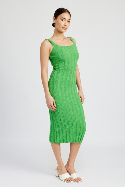 By The Water Scoop Neck Ribbed Midi Dress