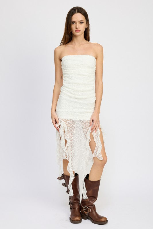 Carson Lace Tube Ruffle Mini Dress