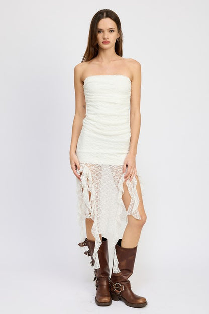 Carson Lace Tube Ruffle Mini Dress