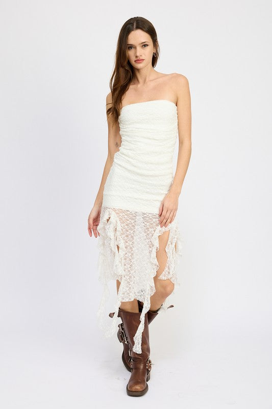 Carson Lace Tube Ruffle Mini Dress