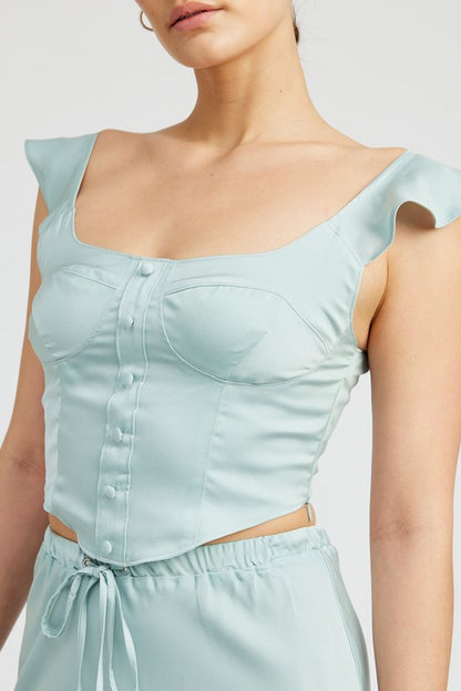 Catalina Ruffle Sleeve Bustier Crop Top