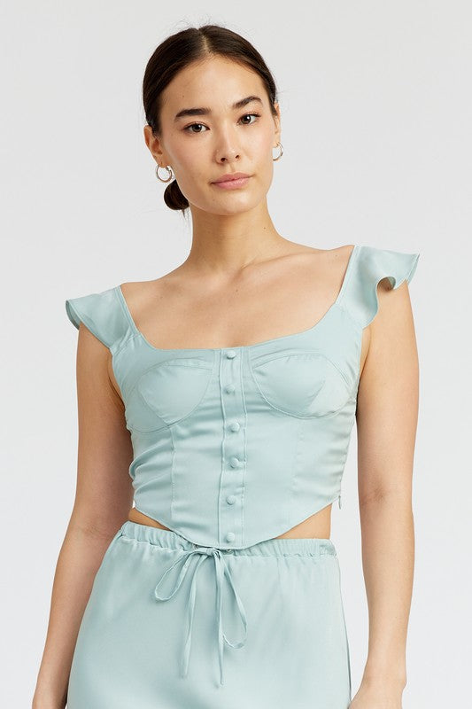 Catalina Ruffle Sleeve Bustier Crop Top