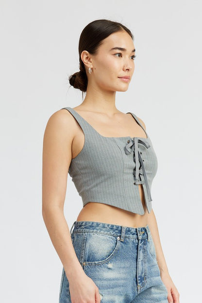 Square Neck Top with Lace Up Front