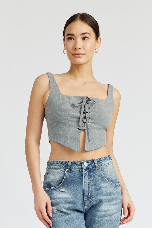 Square Neck Top with Lace Up Front