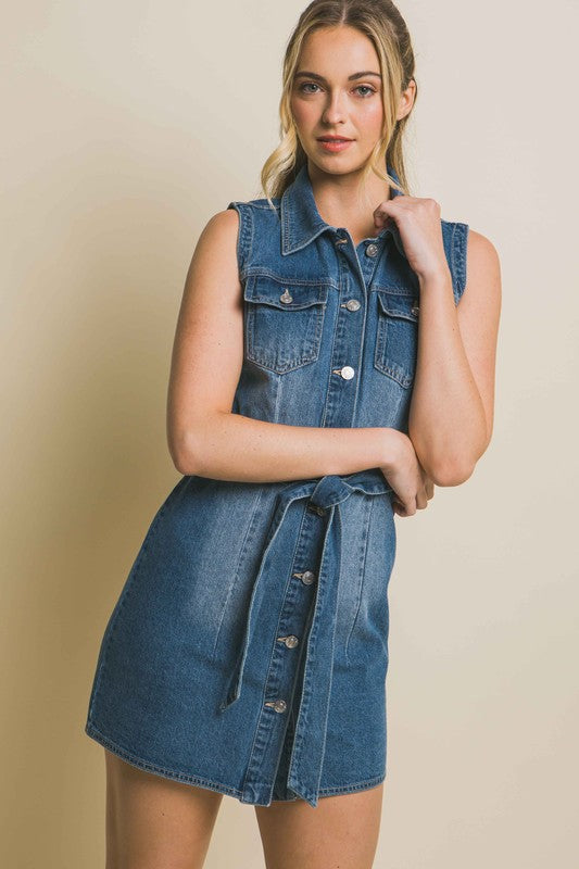 Scarlett Denim Waist Tie Strapless Mini Dress