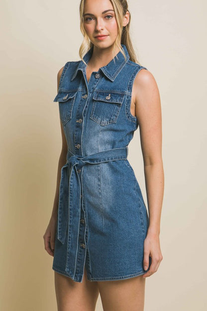 Scarlett Denim Waist Tie Strapless Mini Dress