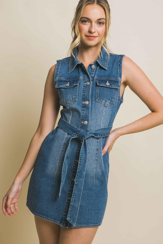 Scarlett Denim Waist Tie Strapless Mini Dress