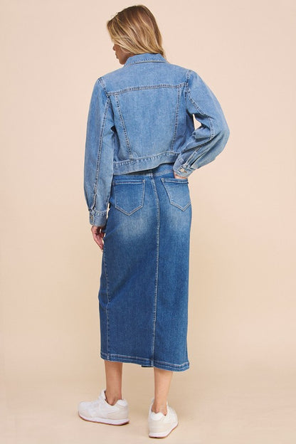 Front Slit Denim Cargo Skirt