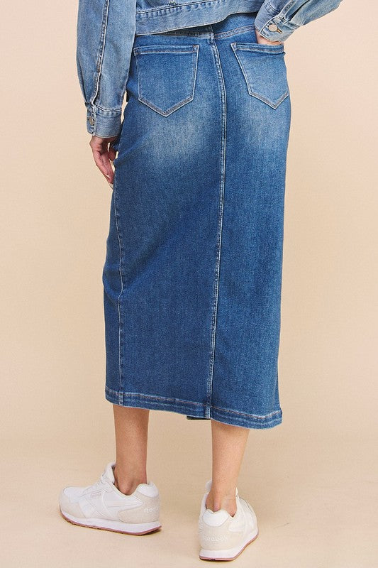 Front Slit Denim Cargo Skirt