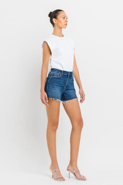 VERVET High Rise Slit Raw Hem A-Line Denim Shorts