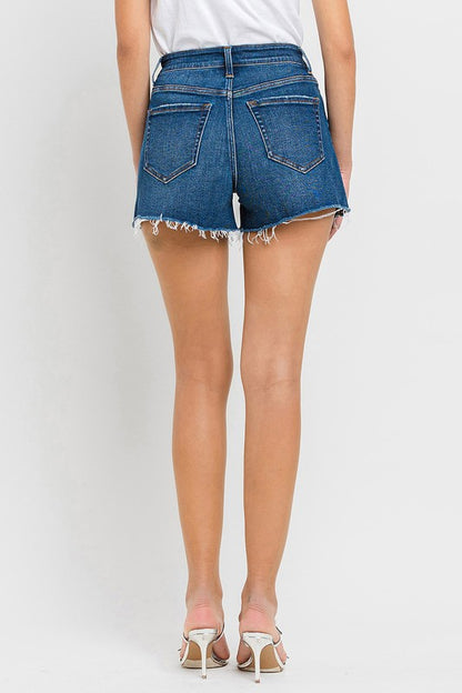 VERVET High Rise Slit Raw Hem A-Line Denim Shorts