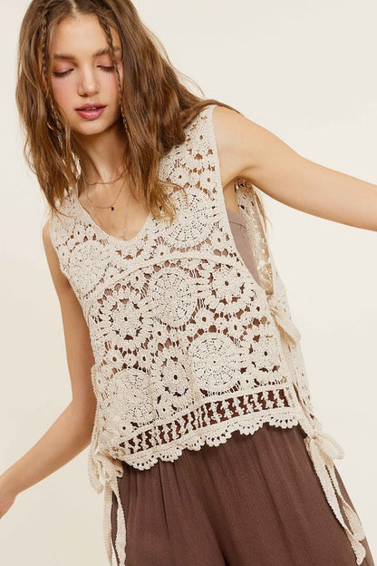 Oakland Side Tie Crochet Vest Top