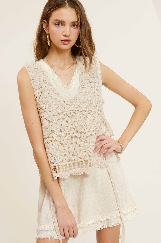 Oakland Side Tie Crochet Vest Top