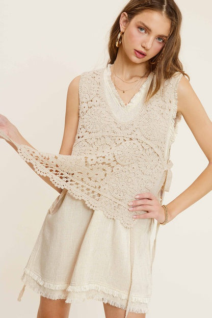 Oakland Side Tie Crochet Vest Top