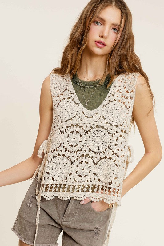 Oakland Side Tie Crochet Vest Top