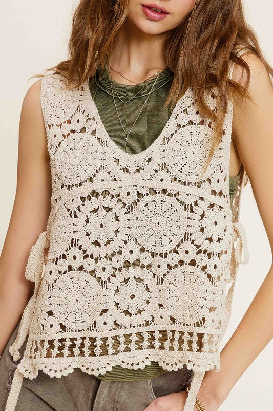 Oakland Side Tie Crochet Vest Top