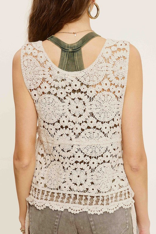 Oakland Side Tie Crochet Vest Top