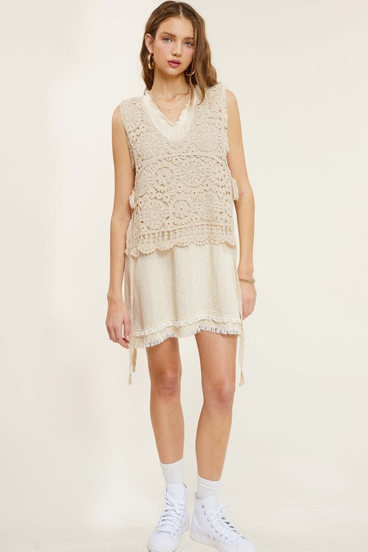 Oakland Side Tie Crochet Vest Top