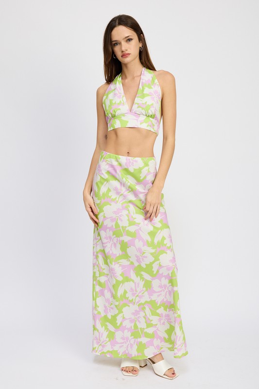 Lucia Floral Halter Neck Open Back Crop Top