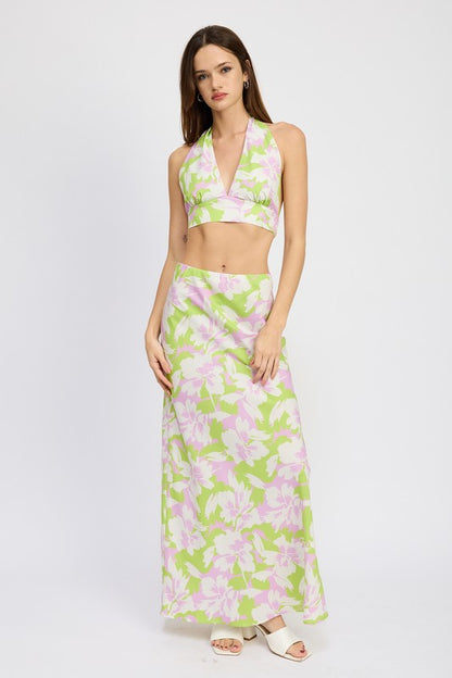 Lucia Floral Halter Neck Open Back Crop Top