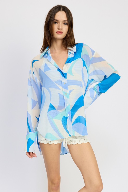 Harper Oversized Geometric Button-Up Long Sleeve Top