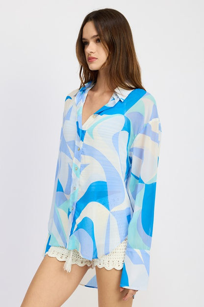 Harper Oversized Geometric Button-Up Long Sleeve Top