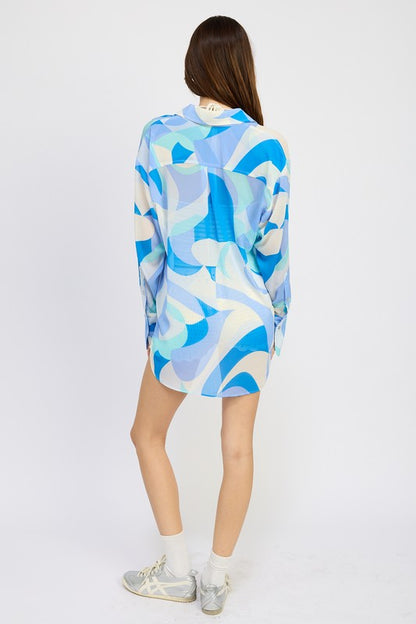 Harper Oversized Geometric Button-Up Long Sleeve Top