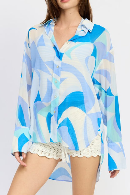 Harper Oversized Geometric Button-Up Long Sleeve Top