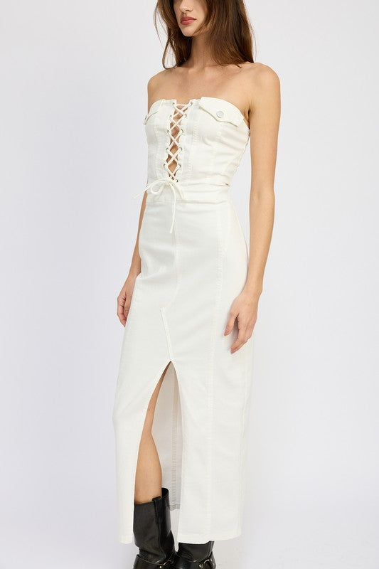 Mya Lace Up Corset Front Slit Maxi Dress