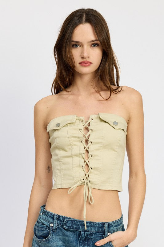 Boots On Lace Up Corset Bustier Crop Top