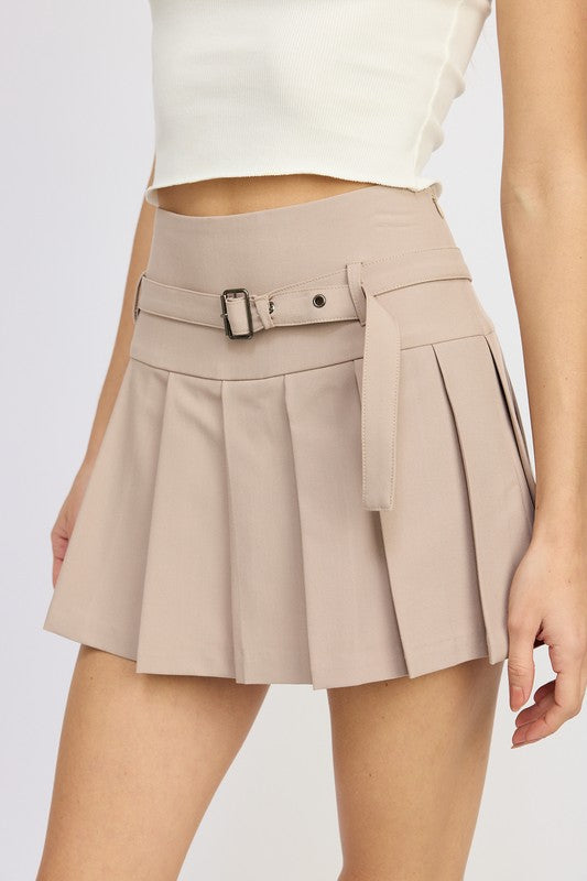 Valeria Belted Pleated Mini Skort