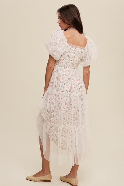 Lexi Floral Mesh Puff Sleeve Maxi Dress