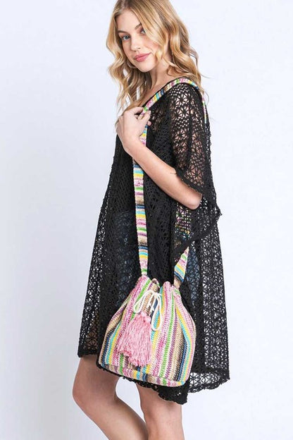 Karli Boho Tassel Stripe Bucket Bag