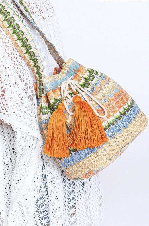 Emmie Boho Tassel Stripe Bucket Bag