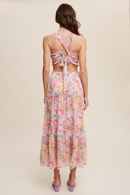 Ava Floral Bubble Textured Cut Out Maxi Dress