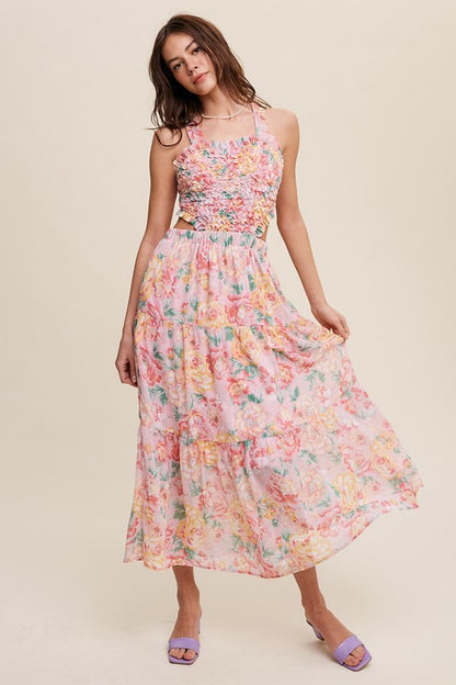 Ava Floral Bubble Textured Cut Out Maxi Dress