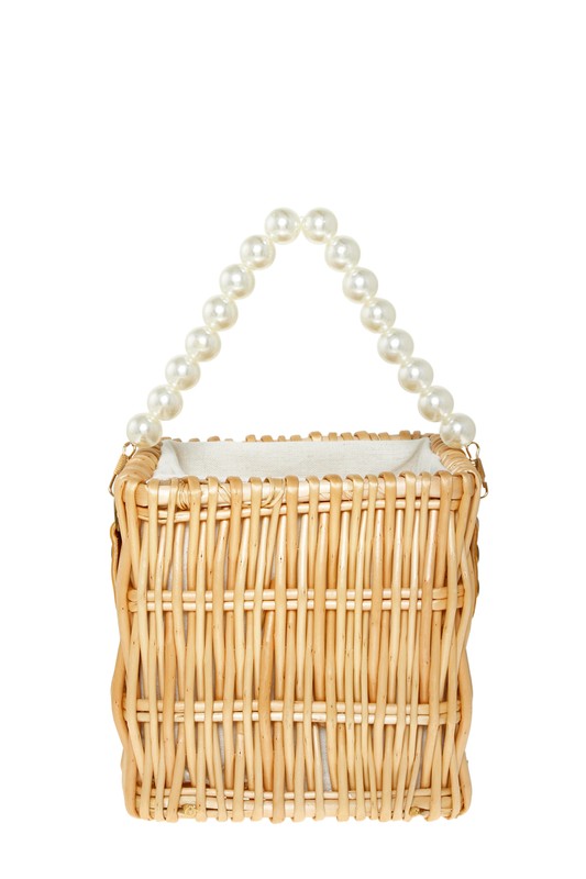 Pearl Handle Wooden Bucket Bag