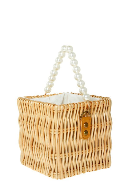 Pearl Handle Wooden Bucket Bag