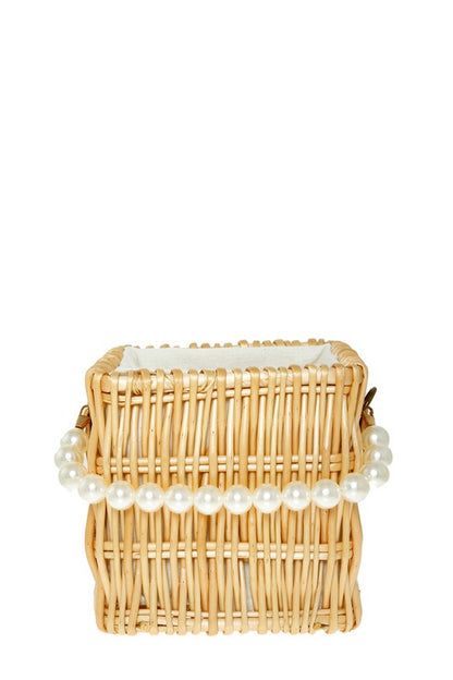 Pearl Handle Wooden Bucket Bag