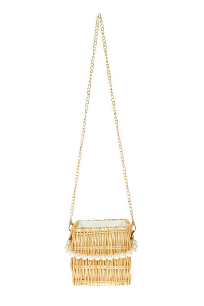 Pearl Handle Wooden Bucket Bag