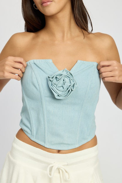 Lucy Denim Rosette Corset Tube Top