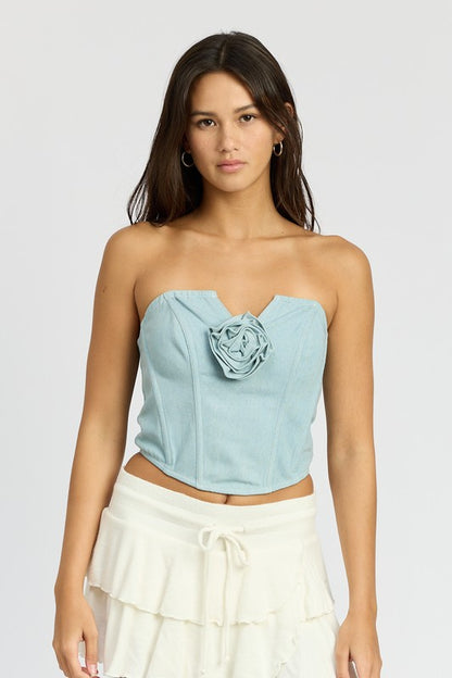 Lucy Denim Rosette Corset Tube Top