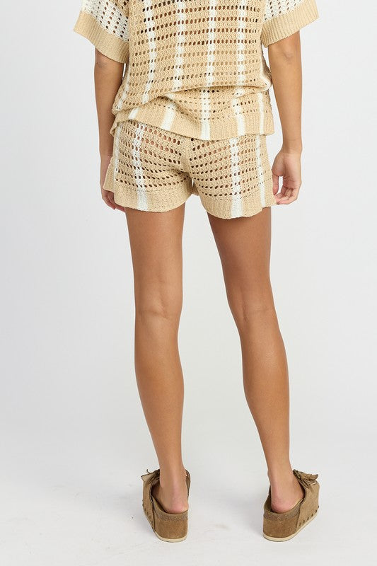 Oceanside Striped Crochet Shorts