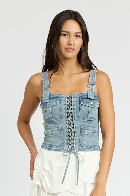 Danielle Denim Cargo Corset Top